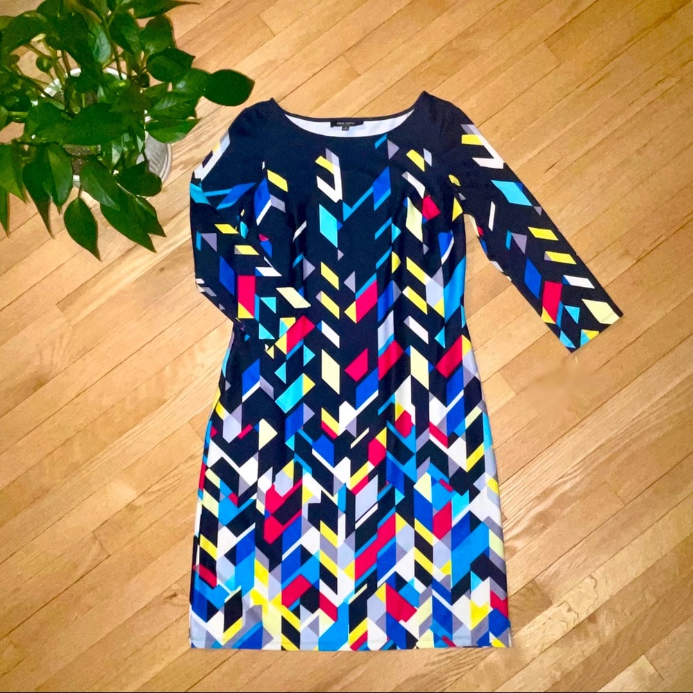 Nine West women’s dress 3/4 sleeve multicolor abstract print size 4